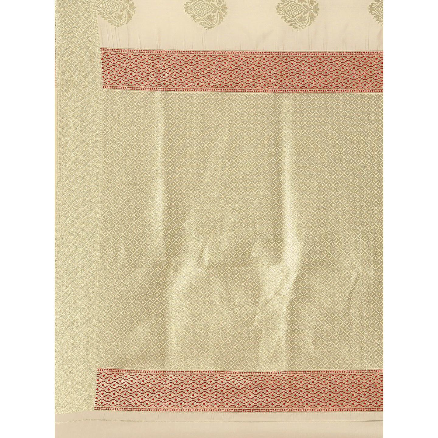 Cream Festive Wear Woven Kanjivaram Silk Saree - Peachmode