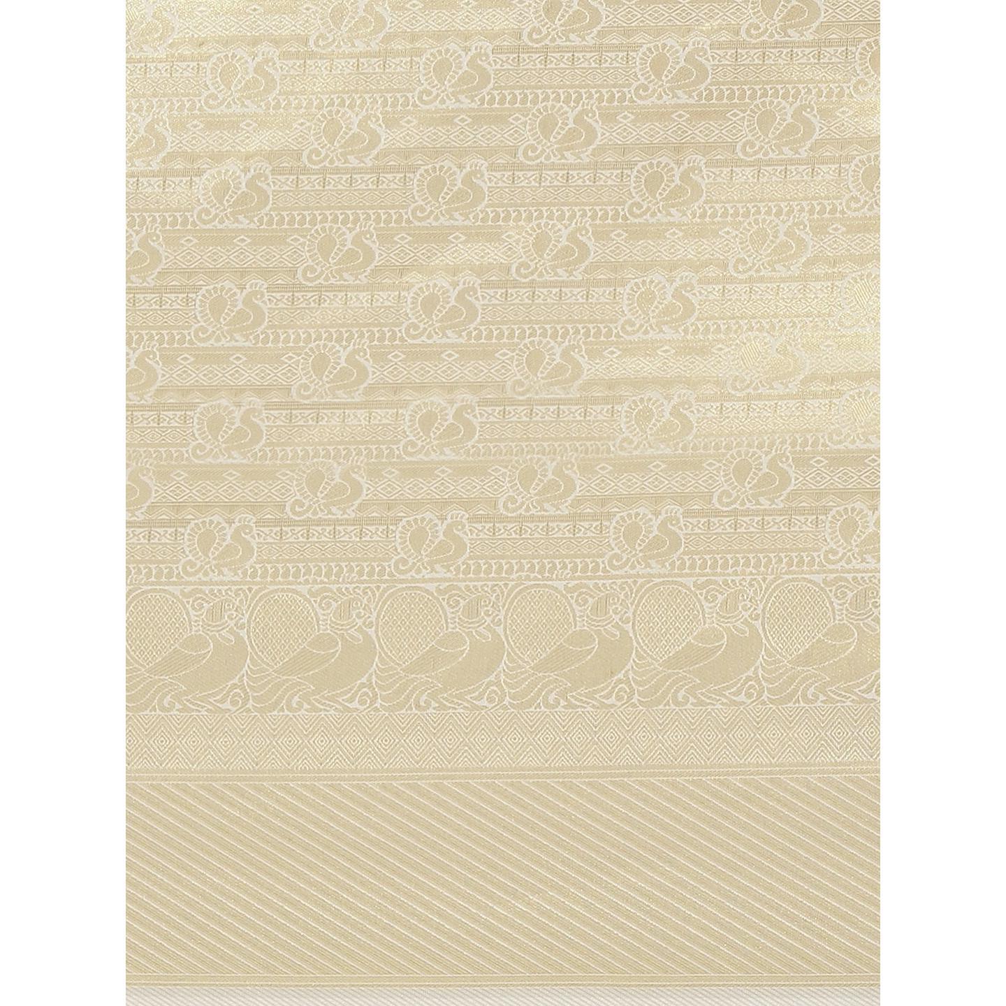 Cream Festive Wear Woven Kanjivaram Silk Saree - Peachmode