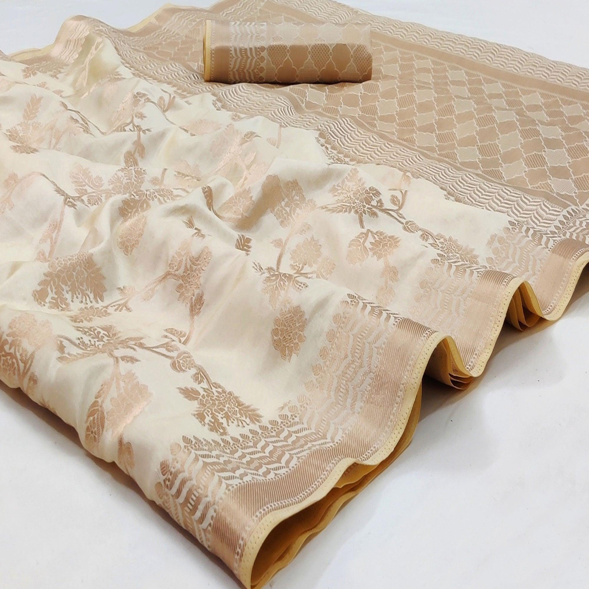 Cream Festive Wear Zari Woven Art Silk Saree - Peachmode
