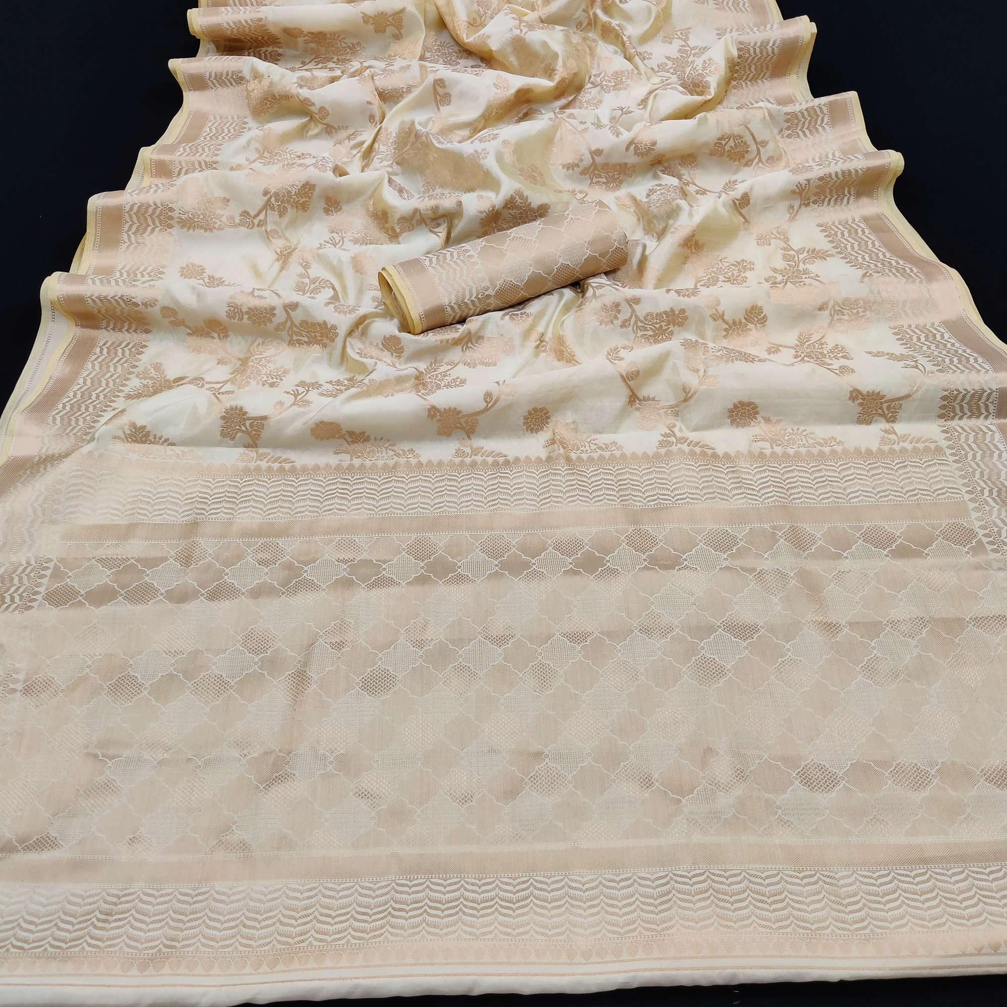 Cream Festive Wear Zari Woven Art Silk Saree - Peachmode