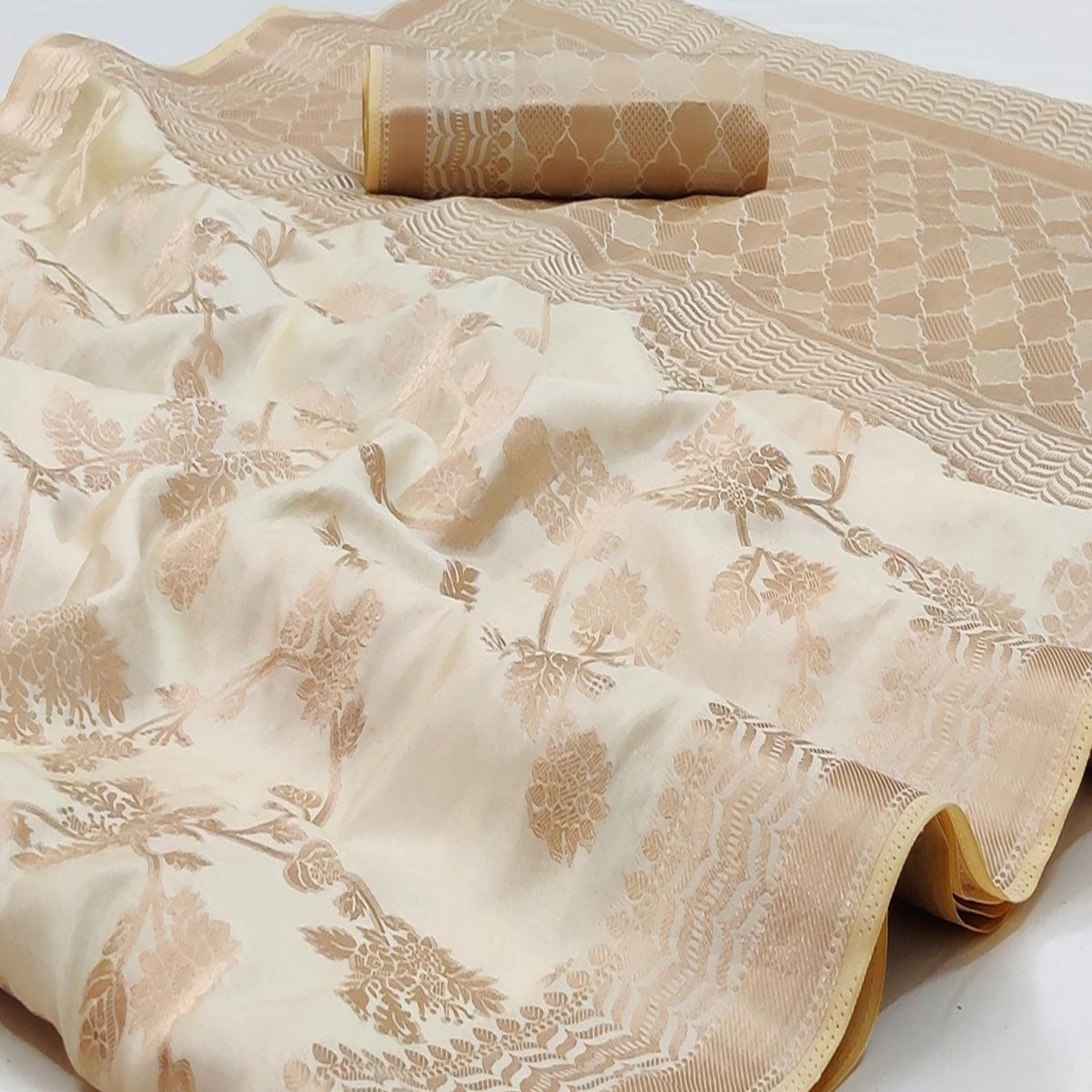 Cream Festive Wear Zari Woven Art Silk Saree - Peachmode