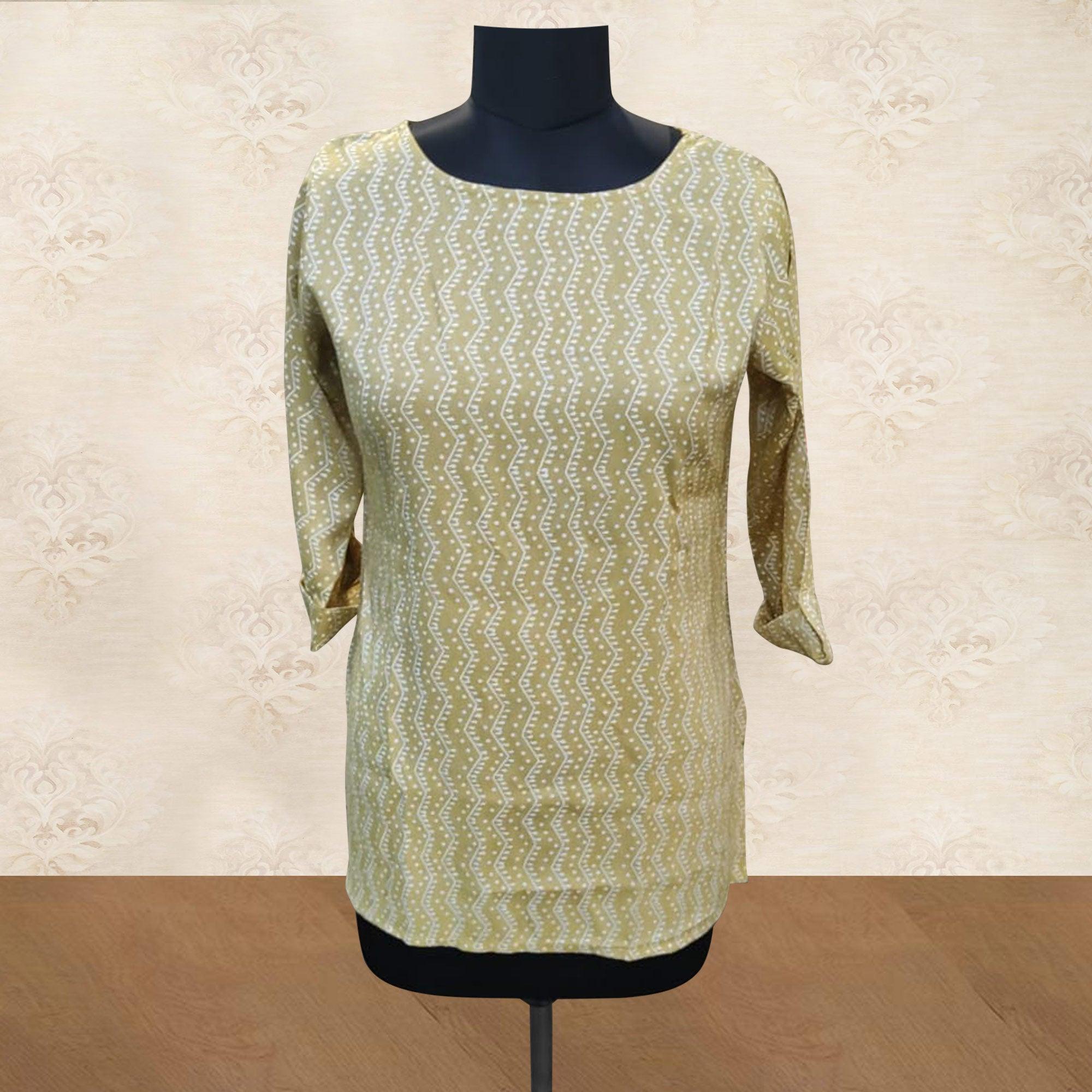Cream Geometric Printed Rayon Top - Peachmode