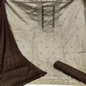 Cream Partywear Embroidered Silk Dress Material - Peachmode