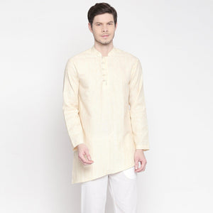 Cream Solid Pure Cotton Short Kurta - Peachmode