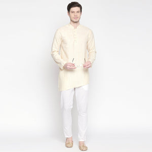 Cream Solid Pure Cotton Short Kurta - Peachmode