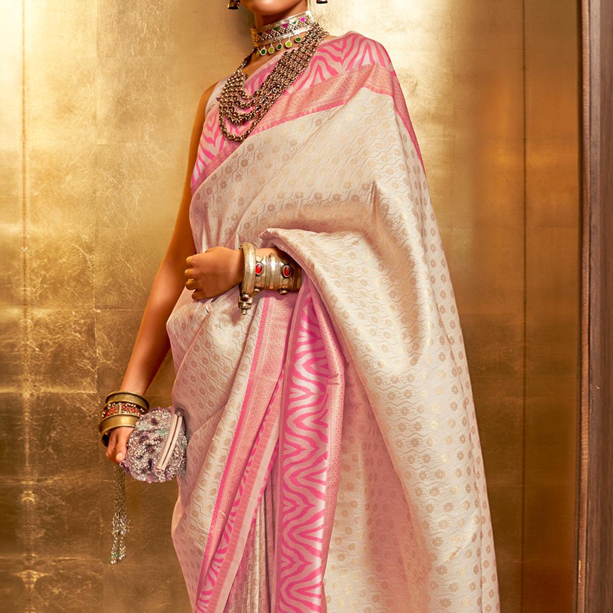 Cream Woven Art Silk Saree - Peachmode