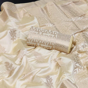 Cream Woven Art Silk Saree With Butta Rich Pallu - Peachmode