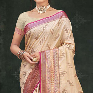 Cream Woven Cotton Silk Saree - Peachmode