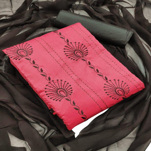 Crimson Red - Brown Embroidered Chanderi Dress Material - Peachmode