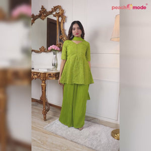 Green Sequins Embroidered Georgette Sharara Suit