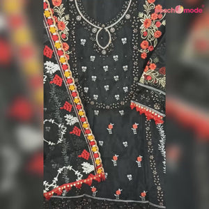 Black Sequins Embroidered Organza Pakistani Suit