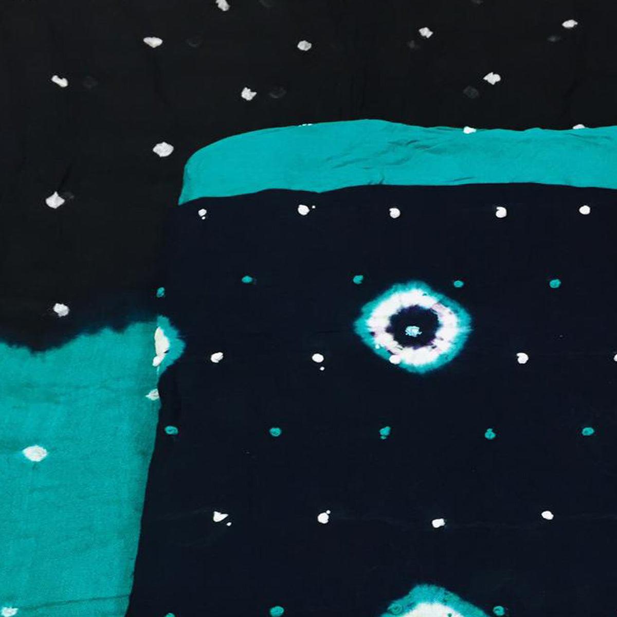 Dark Blue Bandhani Printed Cotton Blend Dress Material - Peachmode