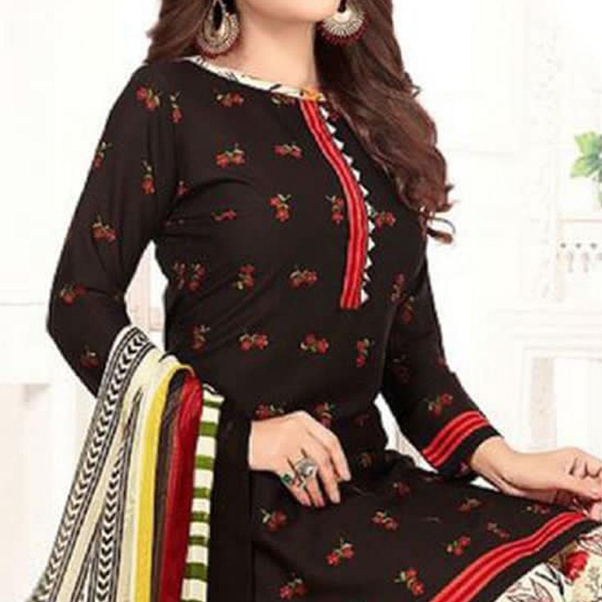 Dark Brown Casual Wear Printed Leon Patiala Dress Material - Peachmode