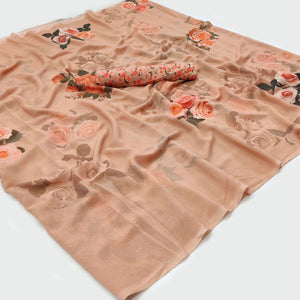 Dark Cream Digital Printed Georgette Saree - Peachmode