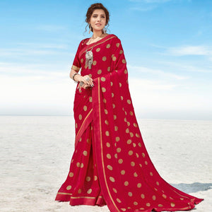 Dark Gajari Pink casual Wear Printed Chiffon Saree - Peachmode