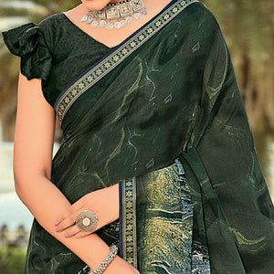 Dark Green Casual Wear Printed Georgette Saree - Peachmode