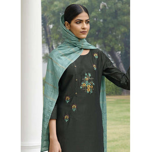 Dark Grey Partywear Heavy Hand Work Bember Silk Suit - Peachmode
