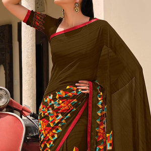 Dark Mehendi Green Printed Georgette Saree - Peachmode