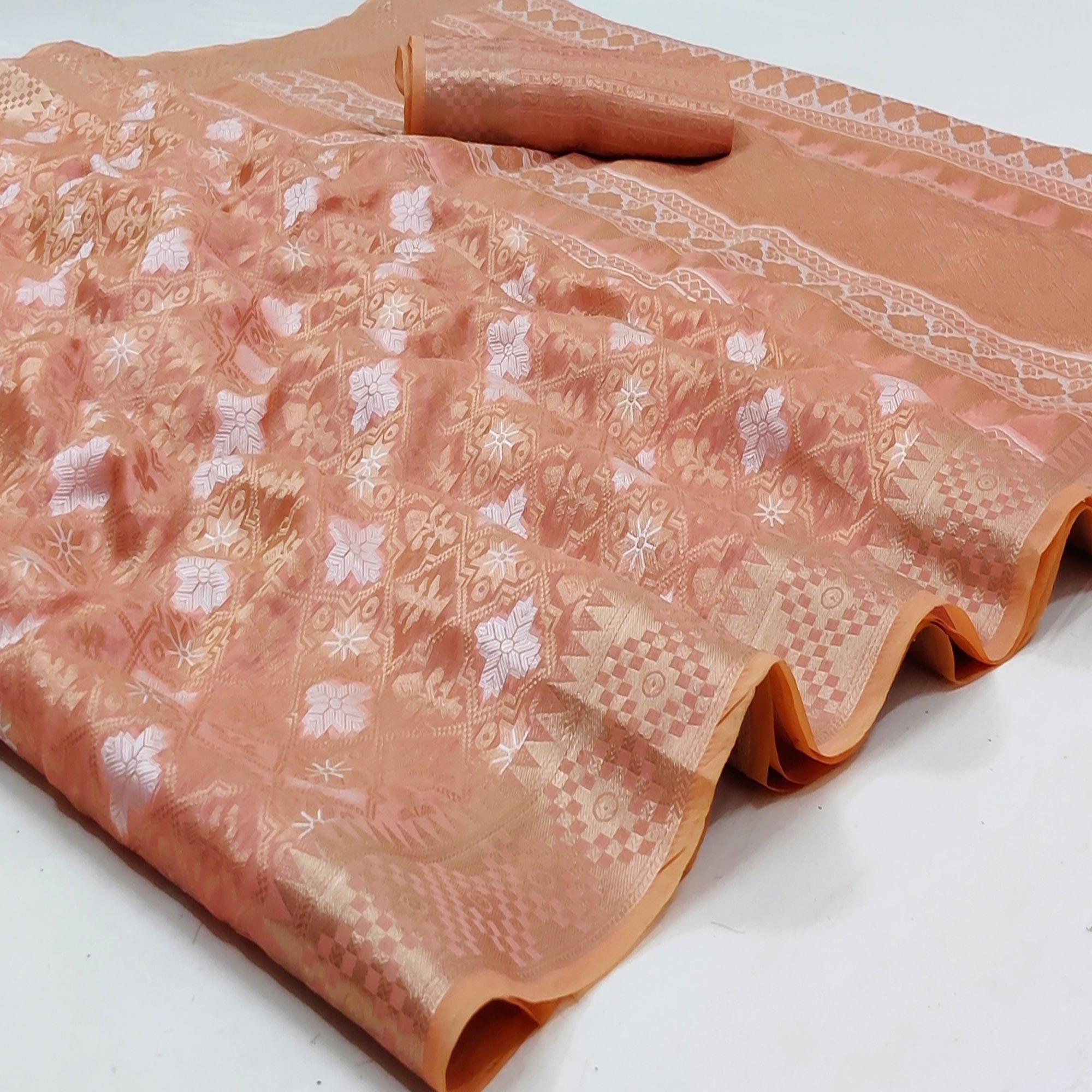 Dark Peach Festive Wear Woven Art Silk Saree - Peachmode