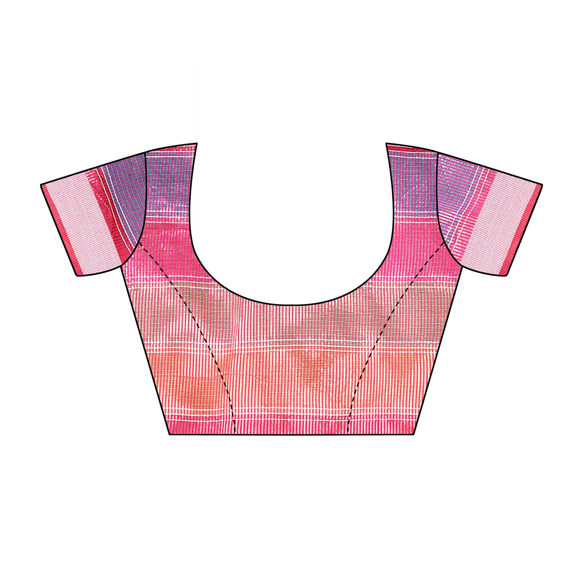 Dark Pink Casual Wear Checks Printed Silk Saree With Border - Peachmode