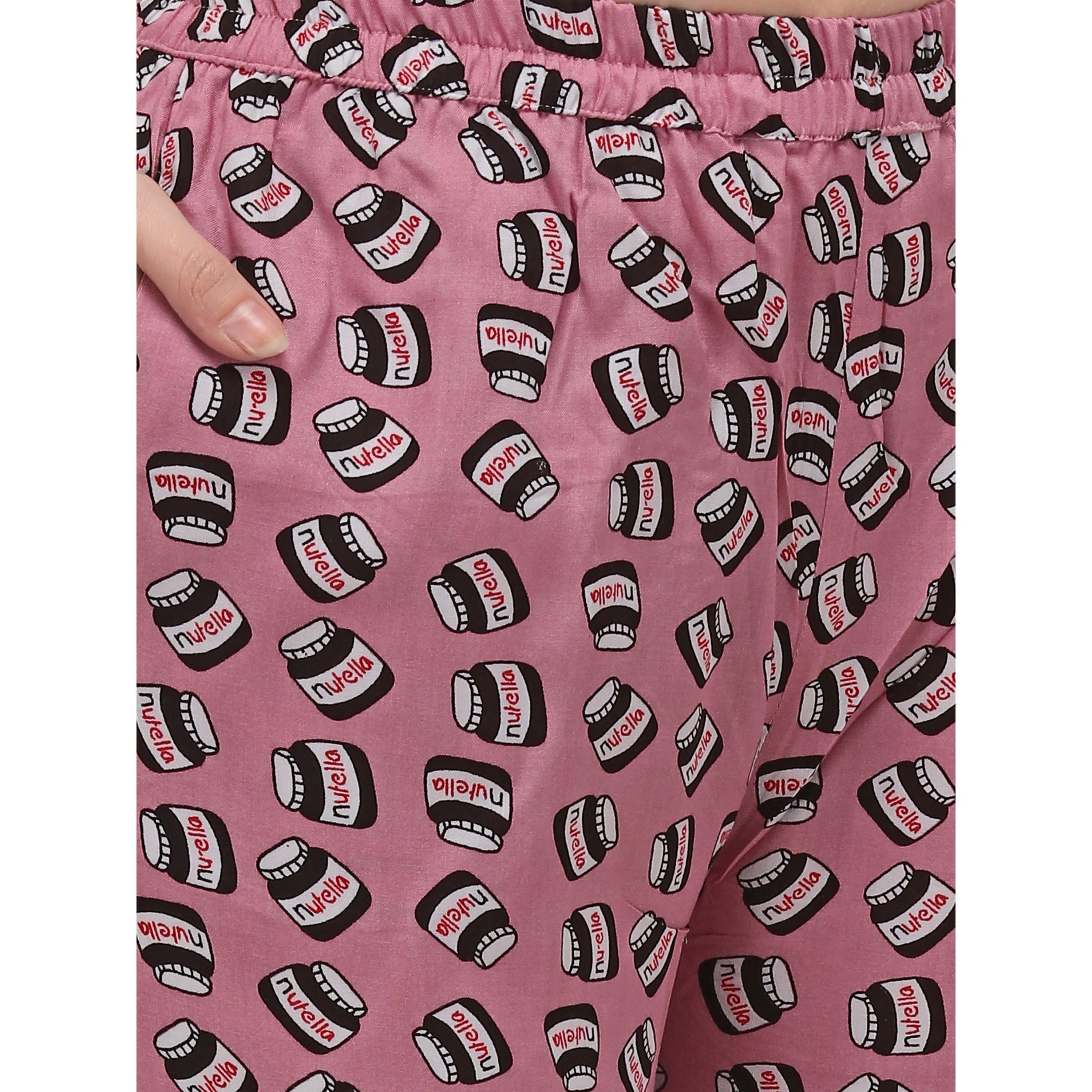 Dark pink Casual Wear Printed Rayon Night Suit - Peachmode