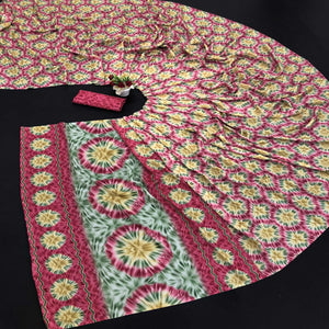 Dark Pink Digital Printed Vichitra Silk Saree - Peachmode