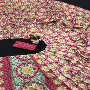 Dark Pink Digital Printed Vichitra Silk Saree - Peachmode