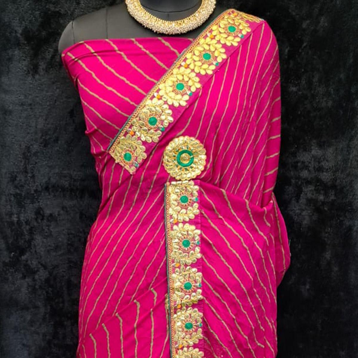 Dark Pink Festive Wear Printed Georgette Saree With Lace Border - Peachmode