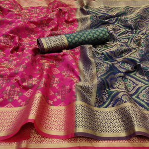 Dark Pink Festive Wear Woven Patola Silk Saree - Peachmode