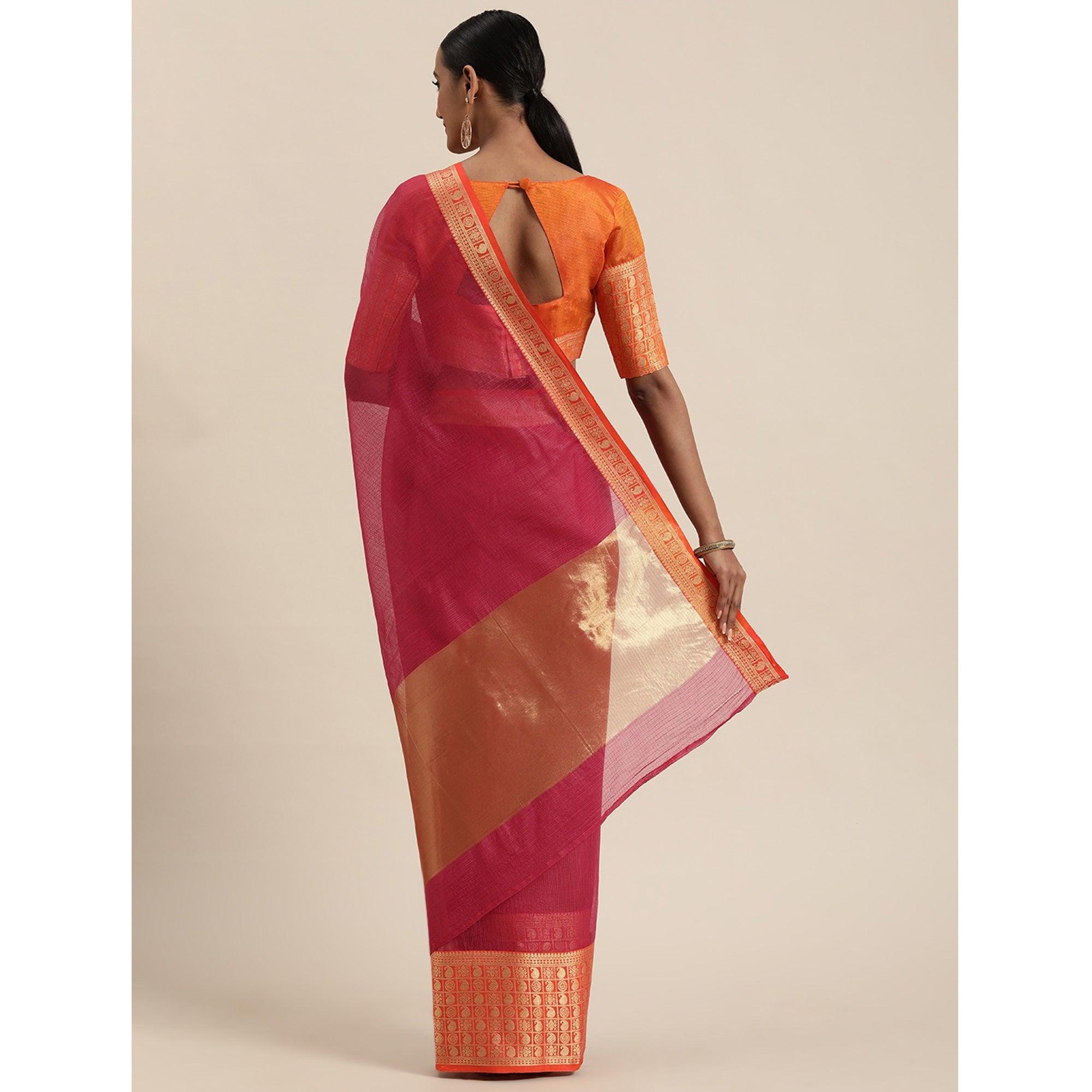 Dark Pink Festive Wear Woven Silk Saree With Jacquard Border - Peachmode