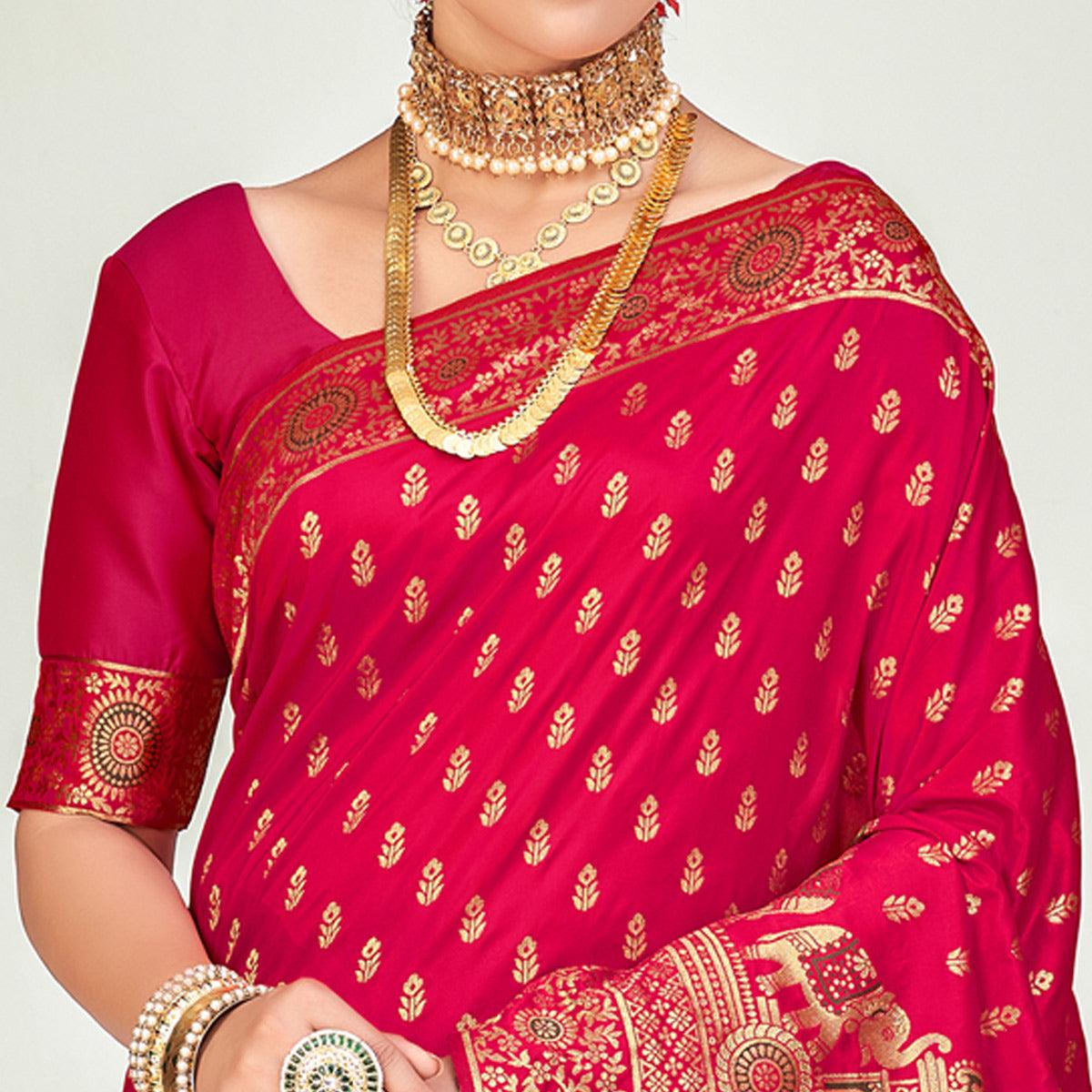 Dark Pink Festive Wear Zari Woven Banarasi Silk Saree - Peachmode