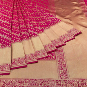 Dark Pink Floral Zari Woven Art Silk Saree - Peachmode