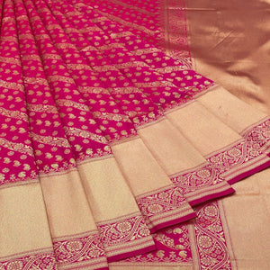 Dark Pink Floral Zari Woven Art Silk Saree - Peachmode