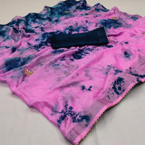 Dark Pink Printed Chiffon Saree - Peachmode