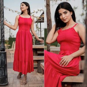 Dark Pink Solid Rayon Dress - Peachmode