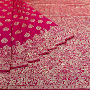 Dark Pink Zari Woven Art Silk Saree - Peachmode