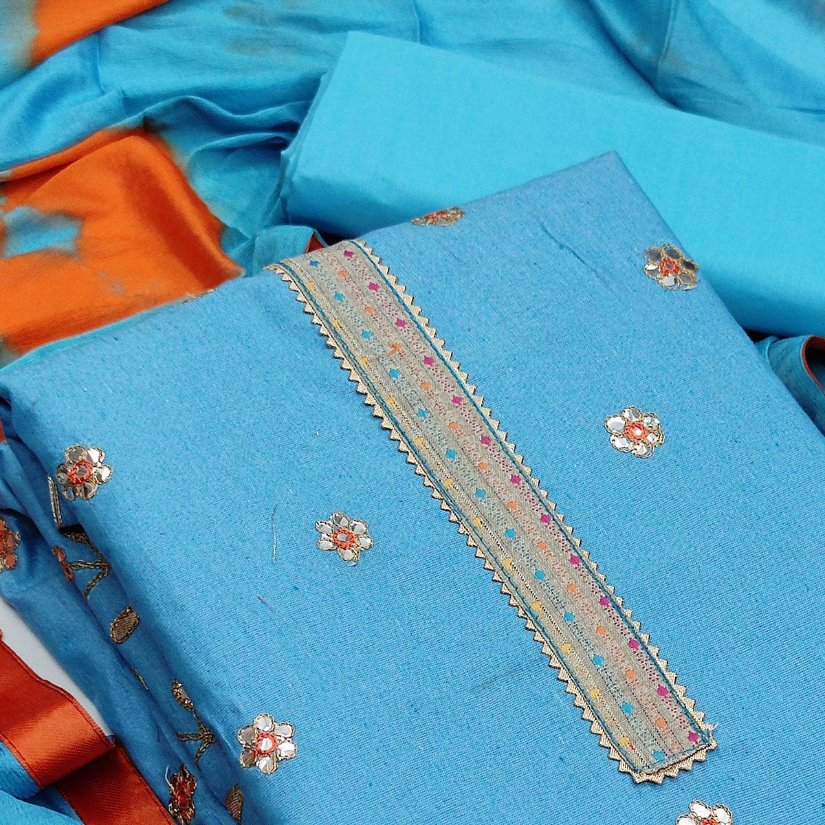 Dark Sky Festive Wear Gotta Plus Handwork Cotton Dress Material - Peachmode