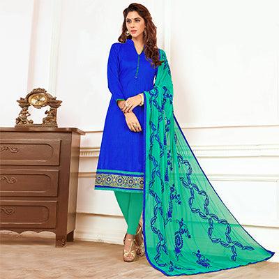 Dashing Blue Colored Casual Wear Cotton Suit - Peachmode