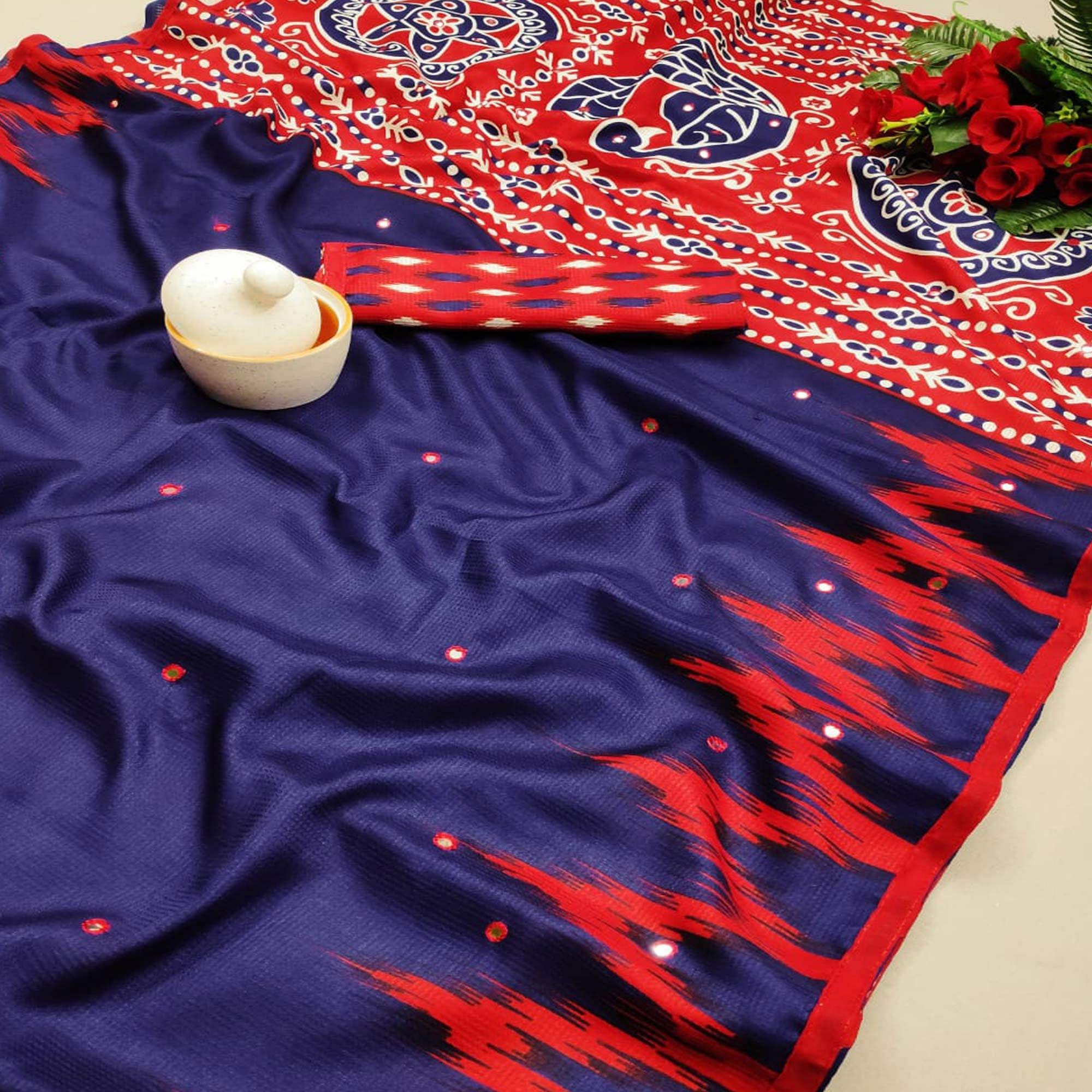 Dazzling Blue Coloured Casual Wear Printed Cotton Jute Saree - Peachmode