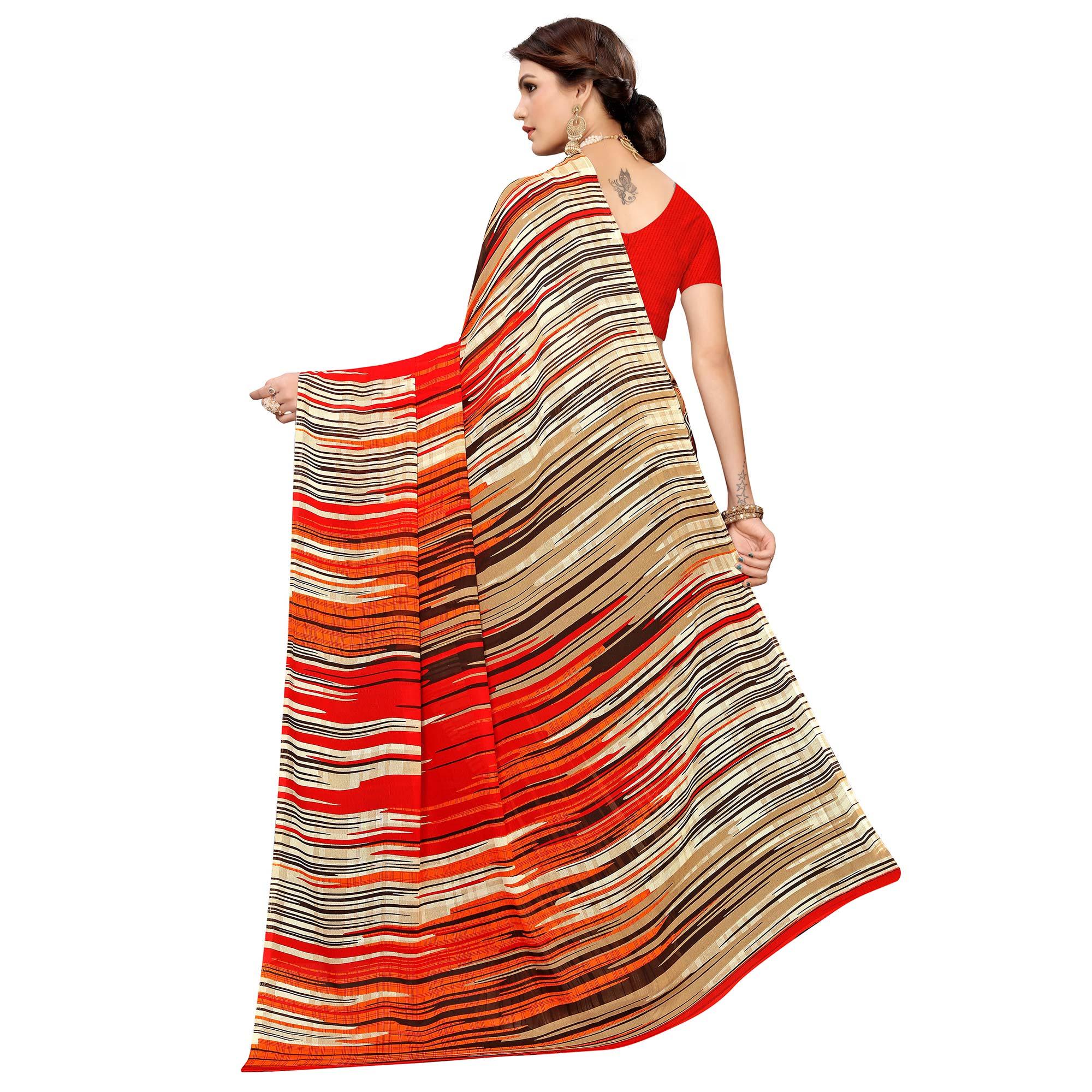 Dazzling Coffee Brown Colored Casual Wear Printed Georgette Saree - Peachmode