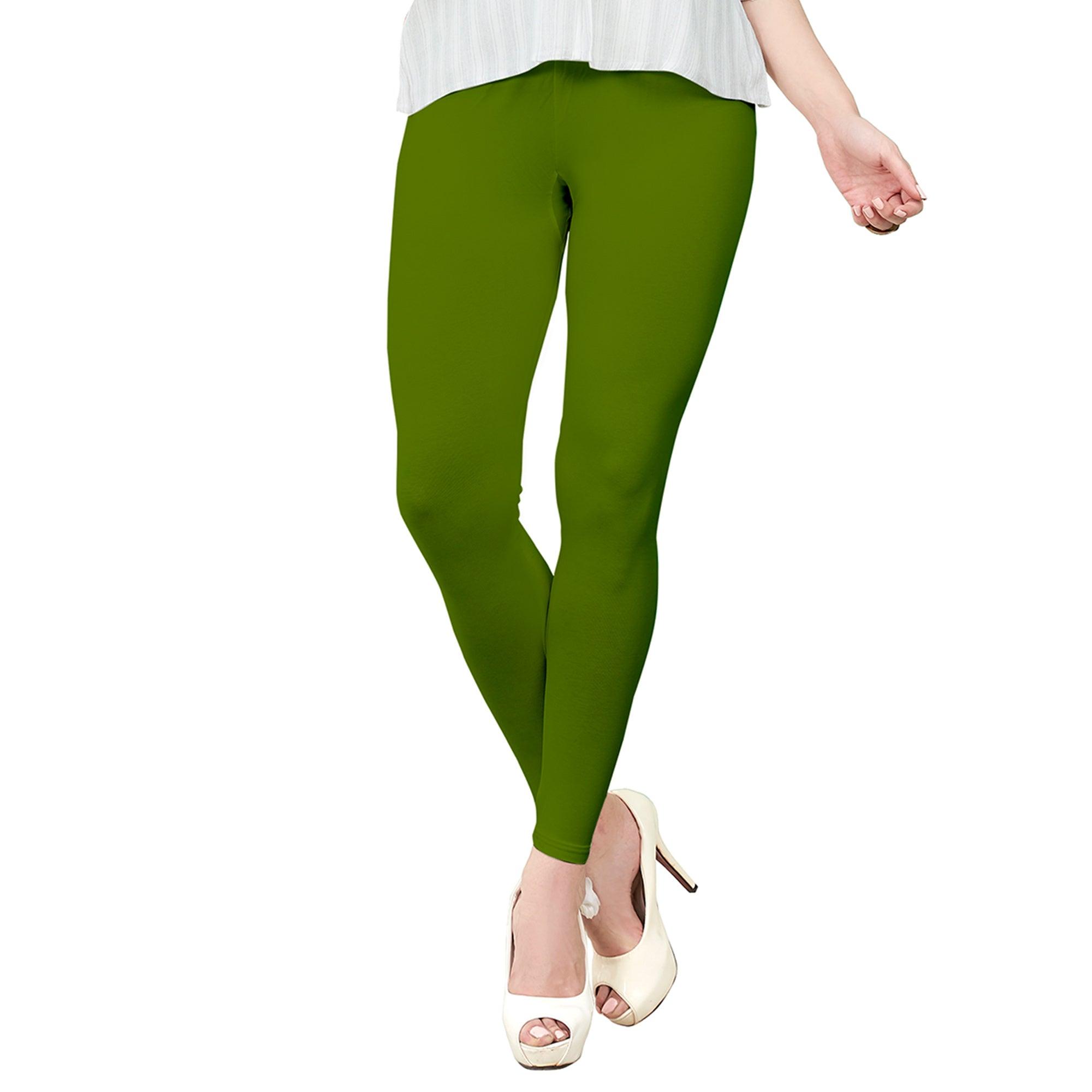 Dazzling Green Colored Casual Wear Ankle Length Leggings