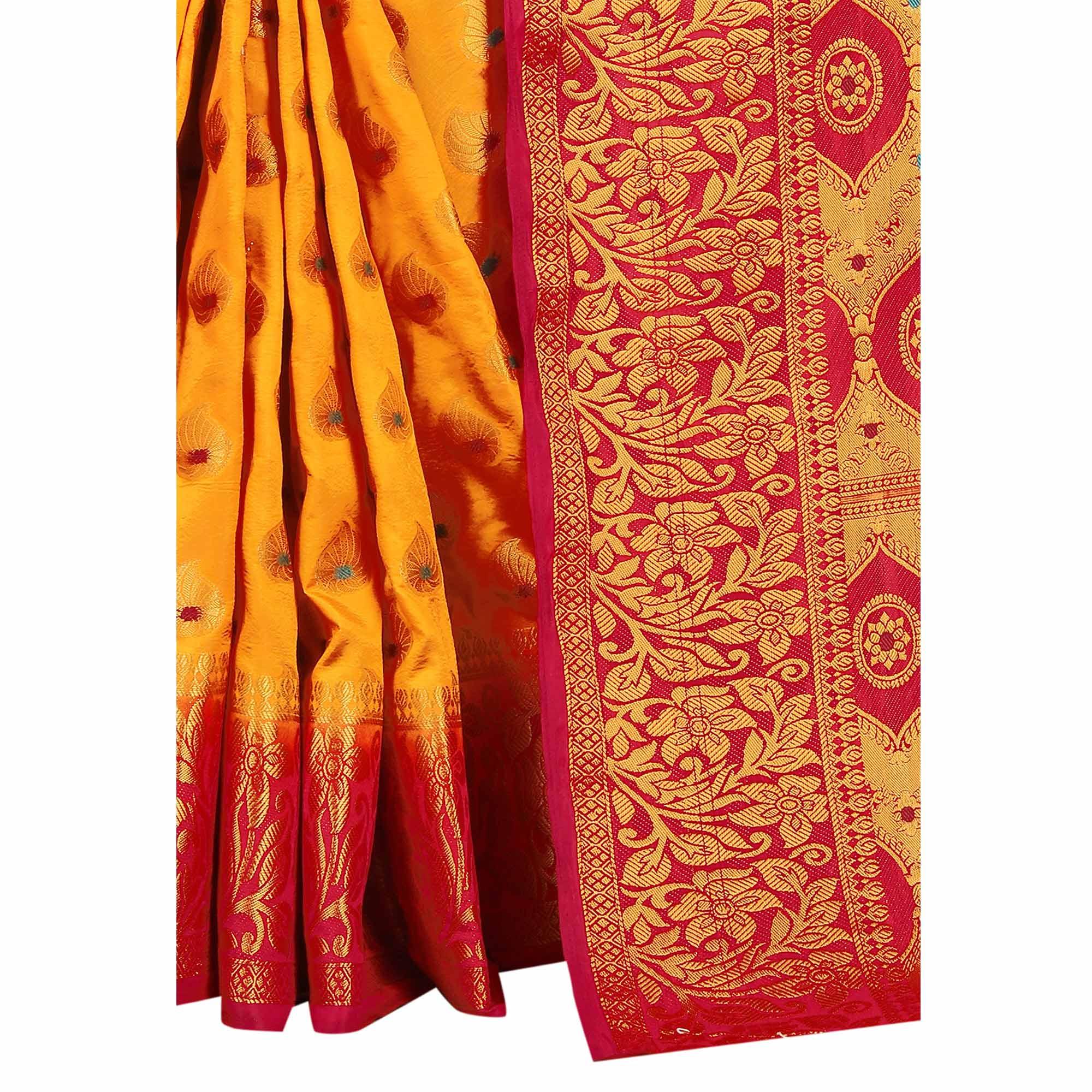 Dazzling Orange Colored Festive Wear Woven Art Silk Saree - Peachmode