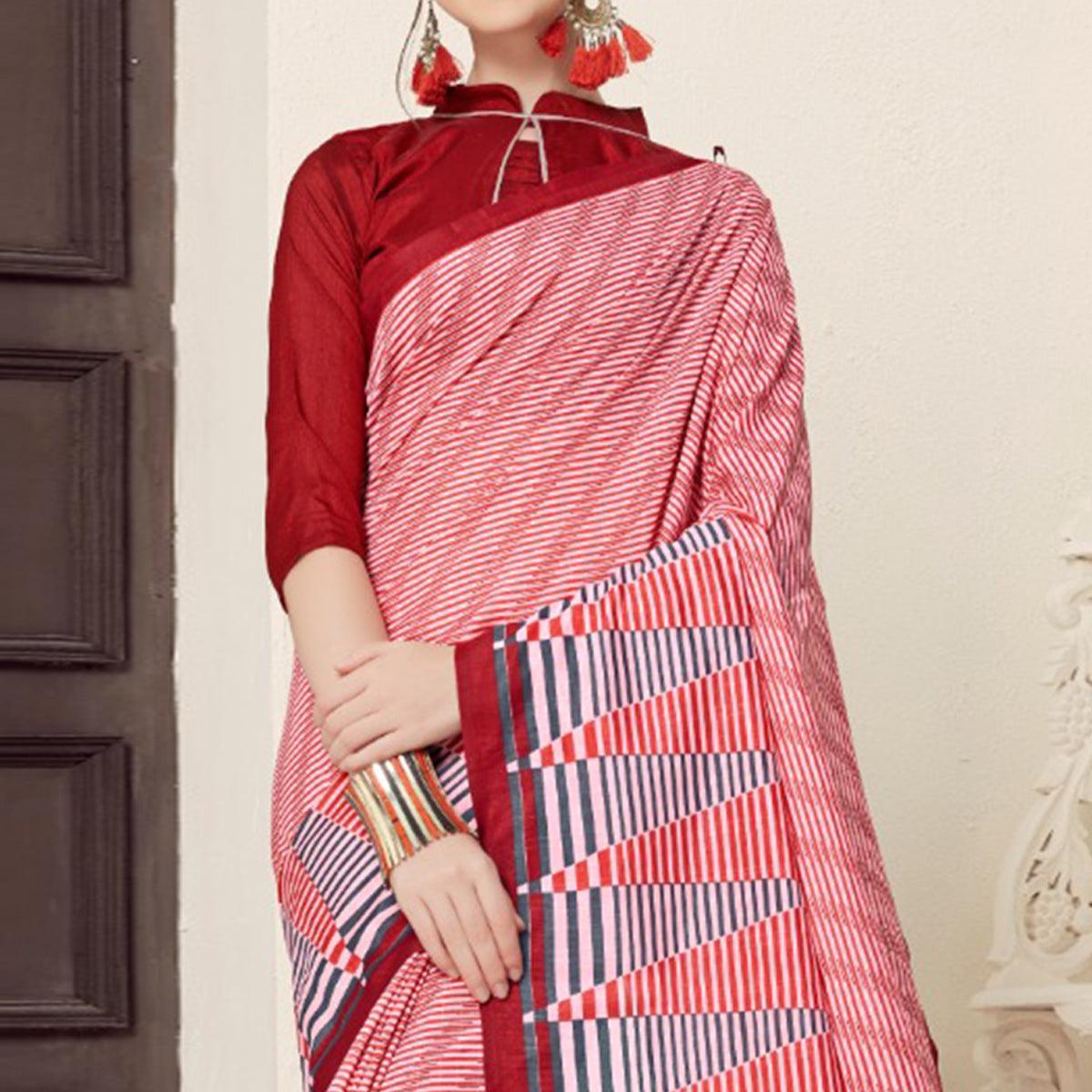 Dazzling Red Colored Casual Printed Bhagalpuri Silk Saree - Peachmode
