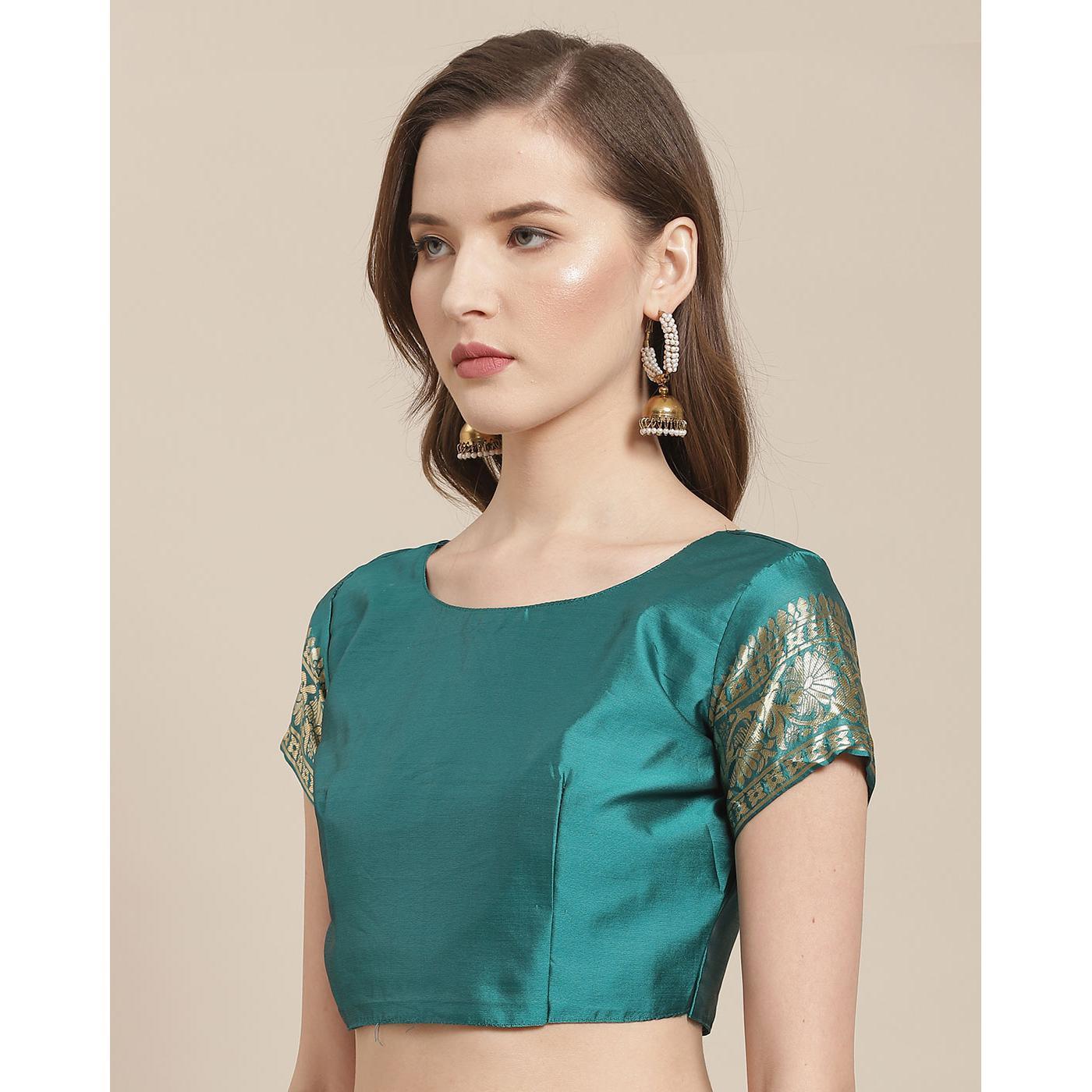 Dazzling Teal Green Colored Festive Wear Woven Silk Blend Saree - Peachmode