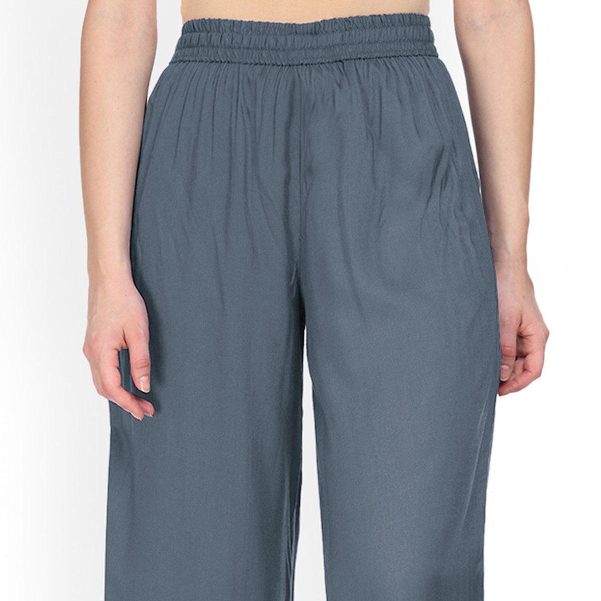 Delightful Gray Colored Casual Wear Rayon Palazzo - Peachmode