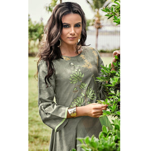 Delightful Grey Colored Party Wear Printed Modal-Jacquard Long Kurti - Peachmode