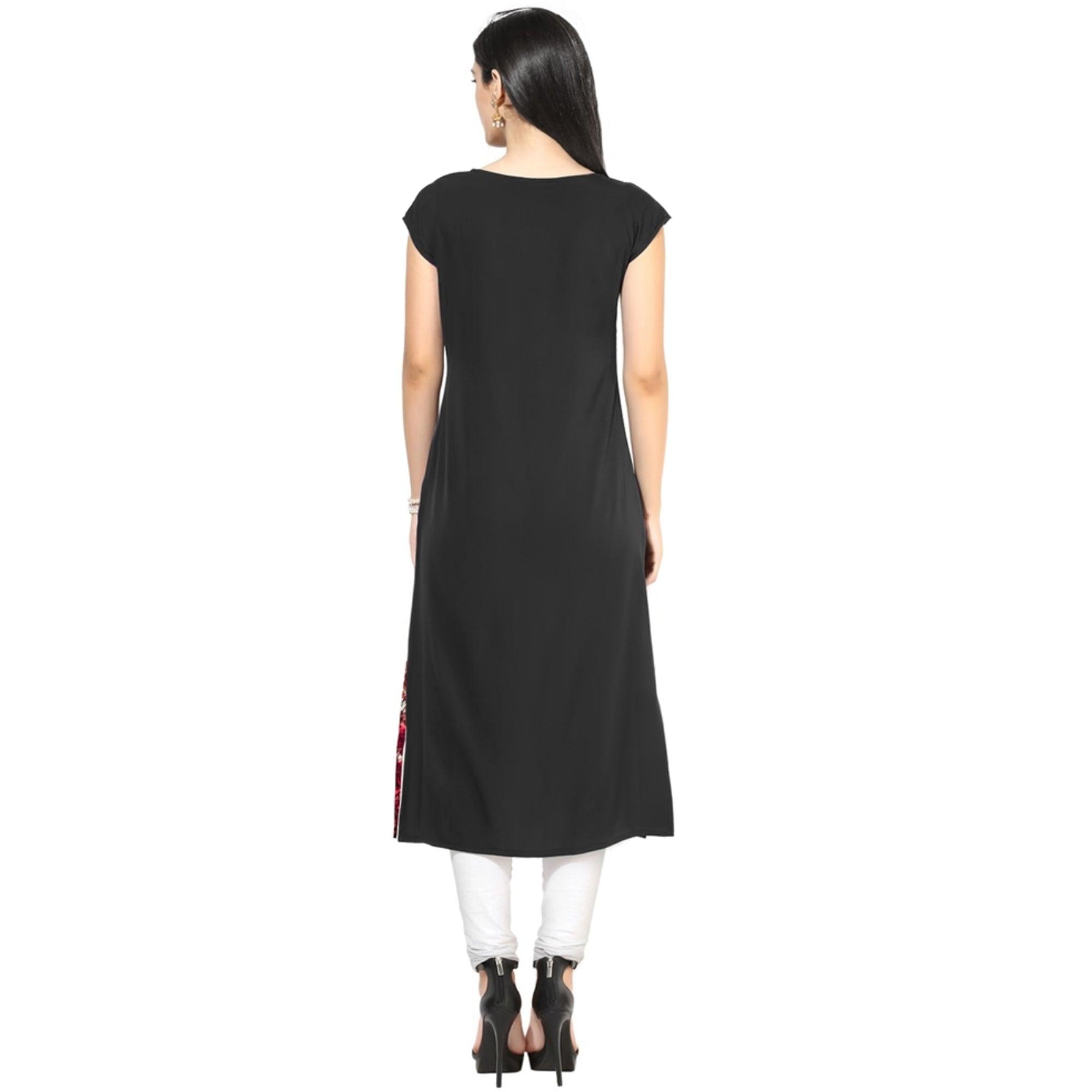 Delightful Navy Blue-Turquoise Green Colored Casual Digital Printed Crepe Kurti - Peachmode