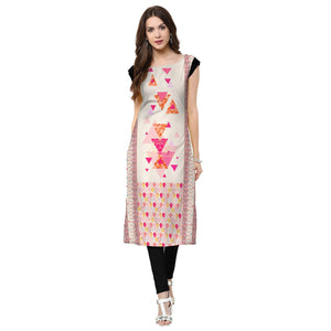 Delightful Off White Colored Casual Printed Crepe Kurti - Peachmode