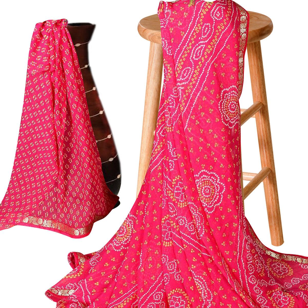 Delightful Pink Colored Casual Bandhani Printed Georgette Saree - Peachmode