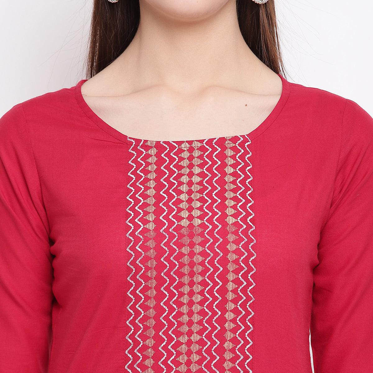 Delightful Red Colored Casual Wear Printed Cotton Kurti - Peachmode
